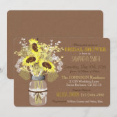 Mason Jar Sunflower Burlap Rustisch Vrijgezellenfe Kaart (Voorkant / Achterkant)