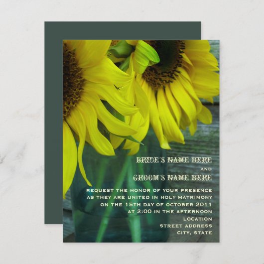 Mason Jar Sunflower Fall Wedding Invitation Kaart (Voorkant / Achterkant)