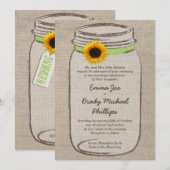Mason Jar & Sunflower Wedding Invitation - Groen Kaart (Voorkant / Achterkant)