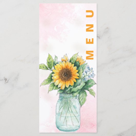Mason Jar Sunflower Wedding Reception Dinner Menu (Achterkant)