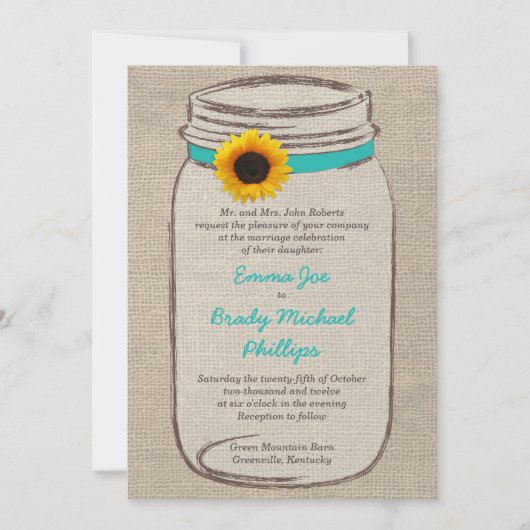 Mason Jar & Sunflower Wedding Uitnodiging (Voorkant)