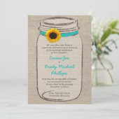 Mason Jar & Sunflower Wedding Uitnodiging (Staand voorkant)
