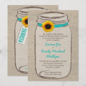 Mason Jar & Sunflower Wedding Uitnodiging (Voorkant / Achterkant)
