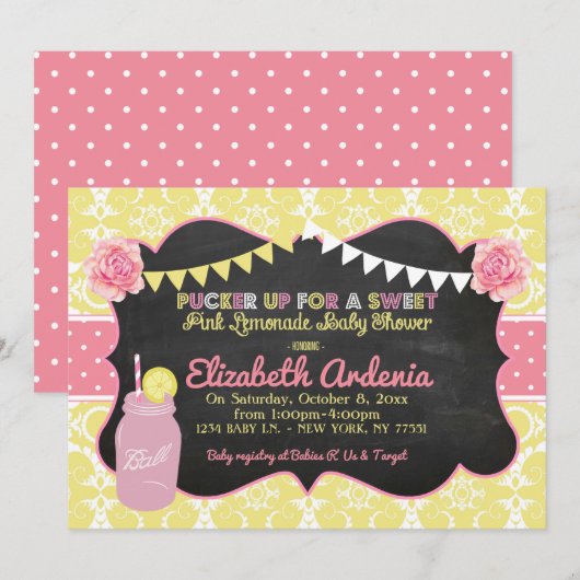 Mason Jar Sweet Lemonade Baby shower Uitnodiging (Voorkant / Achterkant)