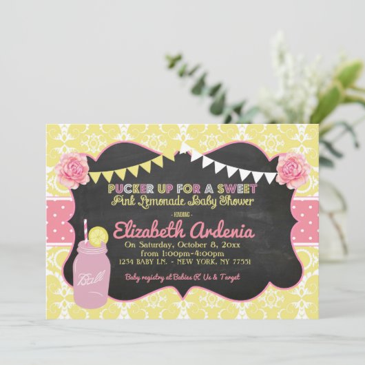 Mason Jar Sweet Lemonade Baby shower Uitnodiging (Staand voorkant)