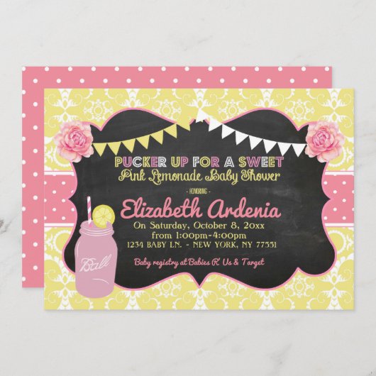 Mason Jar Sweet Lemonade Baby shower Uitnodiging (Voorkant / Achterkant)