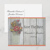 Mason Jar Tiger Lelies Barn Wood Save the Date Aankondigingskaart (Voorkant / Achterkant)