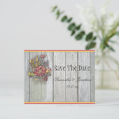 Mason Jar Tiger Lelies Barn Wood Save the Date Aankondigingskaart (Staand voorkant)