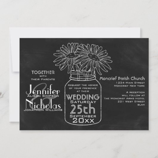 Mason Jar Typografie Chalkboard bruiloft Kaart (Voorkant)