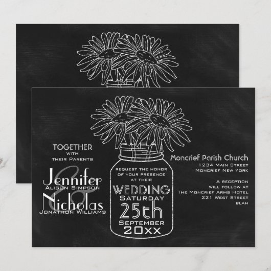 Mason Jar Typografie Chalkboard bruiloft Kaart (Voorkant / Achterkant)