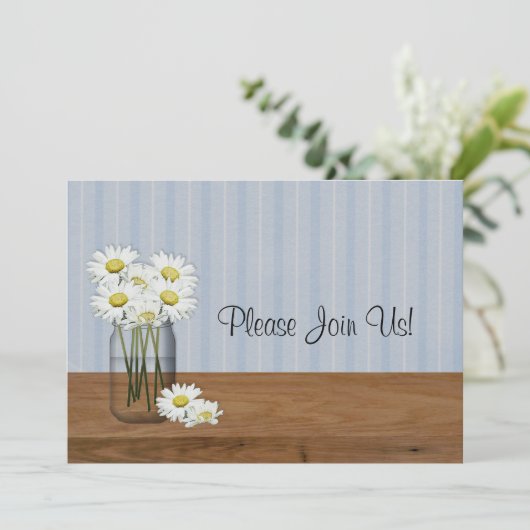 Mason Jar van Daisies bruiloft uitnodiging (Staand voorkant)