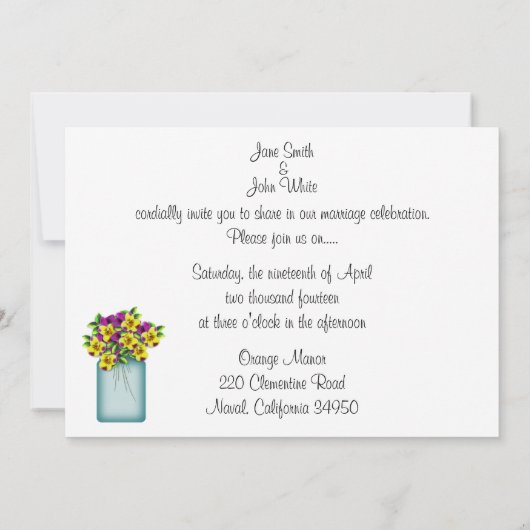 Mason Jar van Pansies Bruiloft uitnodiging (Achterkant)