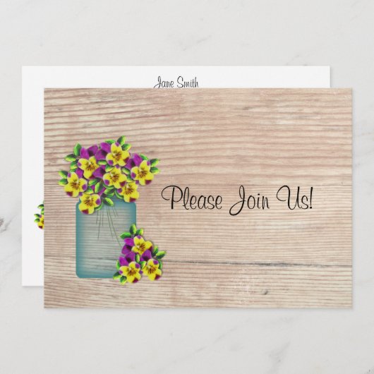 Mason Jar van Pansies Bruiloft uitnodiging (Voorkant / Achterkant)