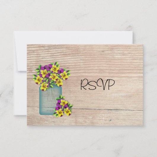 Mason Jar van Pansies ontvangt RSVP Kaart (Voorkant)
