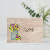 Mason Jar van Pansies ontvangt RSVP Kaart (Staand voorkant)