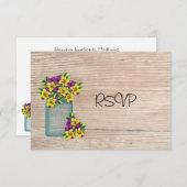 Mason Jar van Pansies ontvangt RSVP Kaart (Voorkant / Achterkant)