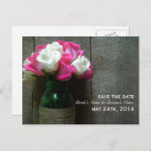 Mason Jar van Rozen & Barnwood Bewaar de datum Aankondigingskaart (Voorkant / Achterkant)