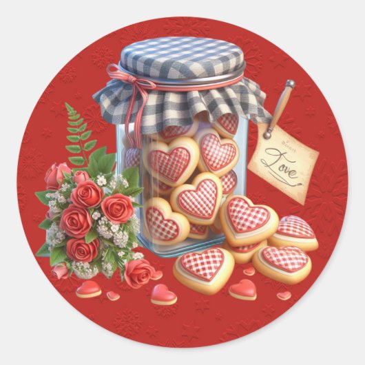 Mason Jar van Valentijn Heart Cookies Ronde Sticker (Voorkant)