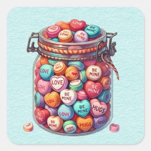 Mason Jar van Valentijn Woord Snoep Vierkante Sticker