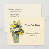 Mason Jar Violas Pansies Sla de datum op Aankondigingskaart (Voorkant / Achterkant)