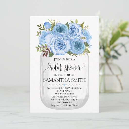 Mason jar vrijgezellenfeest blue floral country ch kaart (Staand voorkant)