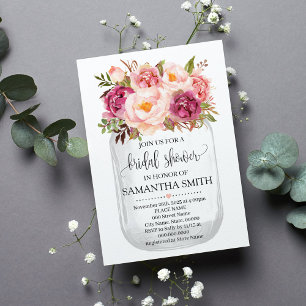 Mason jar vrijgezellenfeest Roze bloemenland chic Kaart