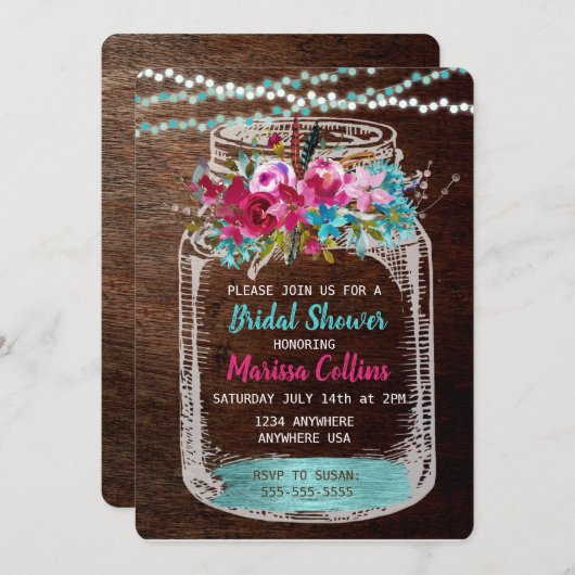 Mason Jar vrijgezellenfeest string Lights Boho Flo Kaart (Voorkant / Achterkant)