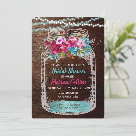 Mason Jar vrijgezellenfeest string Lights Boho Flo Kaart (Staand voorkant)