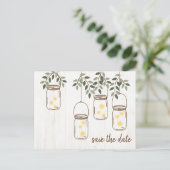 Mason Jar & Vuurtjes Rustieke Bruiloft Aankondigingskaart (Staand voorkant)