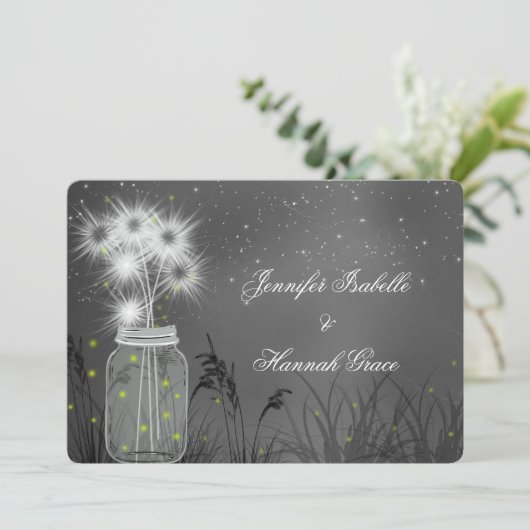 Mason Jar, vuurvliegjes, krijtbord, bruiloft uitno Kaart (Staand voorkant)