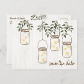 Mason Jar & Vuurvliegjes Rustieke Bruiloft Aankondigingskaart (Voorkant / Achterkant)