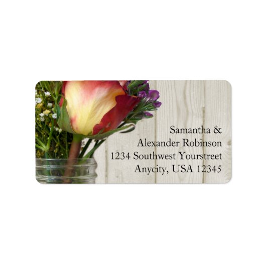 Mason Jar w/Roos en wilde bloemen Etiket (Voorkant)