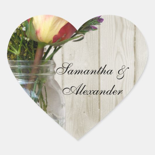 Mason Jar w/Roos en wilde bloemen Hart Sticker (Voorkant)