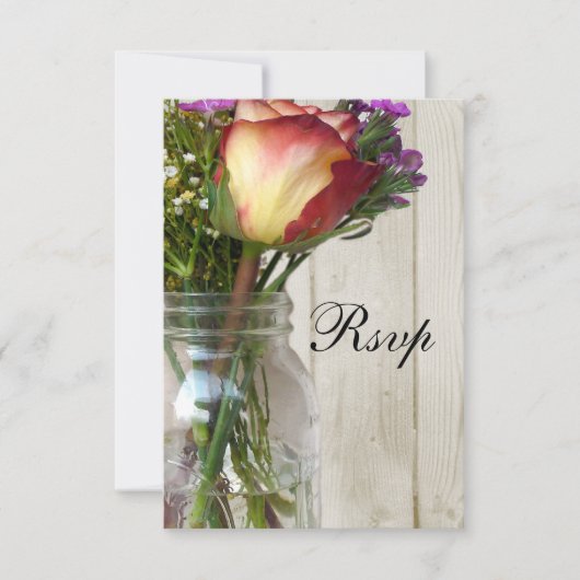 Mason Jar w/Roos en wilde bloemen RSVP Kaartje (Voorkant)
