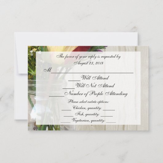 Mason Jar w/Roos en wilde bloemen RSVP Kaartje (Achterkant)