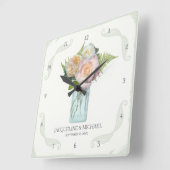  Mason Jar w Roos Flowers n Fern Leaf Swirl Vierkante Klok (Hoek)