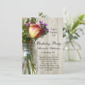 Mason Jar w/Roos/Wildflower Verjaardagsfeest Kaart (Staand voorkant)