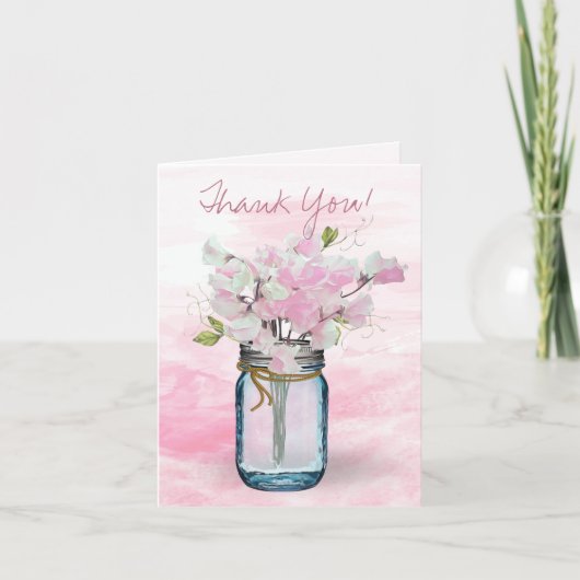 MASON JAR WATERVERF PINK SWEET PEAS BEDANKKAART (Voorkant)