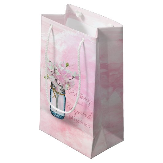 MASON JAR WATERVERF PINK SWEET PEAS KLEIN CADEAUZAKJE (Voorkant Gekanteld)