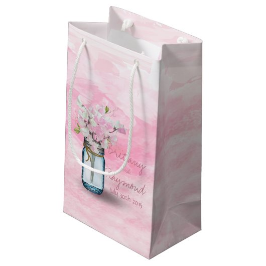 MASON JAR WATERVERF PINK SWEET PEAS KLEIN CADEAUZAKJE (Achterkant Gekanteld)