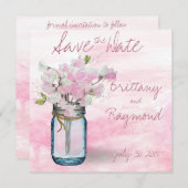 MASON JAR WATERVERF ROZE LIEFDESBEKJE SAVE THE DATE (Voorkant / Achterkant)