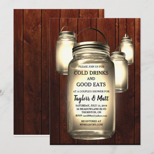 Mason Jar Wedding Couple's Shower Invitation #2 Kaart (Voorkant / Achterkant)