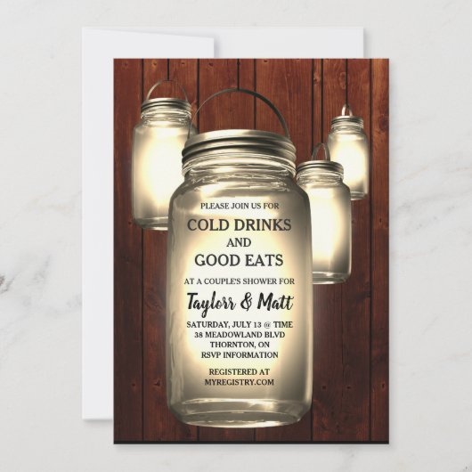 Mason Jar Wedding Couple's Shower Invitation Kaart (Voorkant)