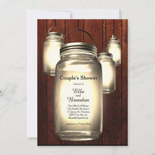 Mason Jar Wedding Couple's Shower Invitation Kaart (Voorkant)