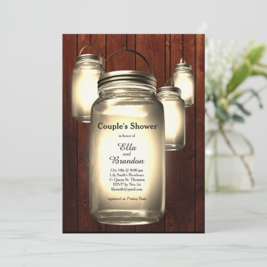 Mason Jar Wedding Couple's Shower Invitation Kaart (Staand voorkant)