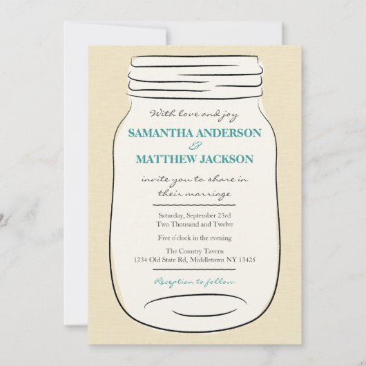 Mason Jar Wedding Invitation - Blauwgroen Kaart (Voorkant)