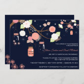 Mason Jar Wedding Invitation - Koraal, Limoen, bla Kaart (Voorkant / Achterkant)