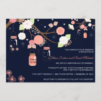 Mason Jar Wedding Invitation - Koraal, Limoen, bla Kaart