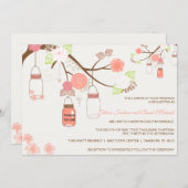 Mason Jar Wedding Invitation - Koraal, Limoen, wit Kaart (Voorkant / Achterkant)