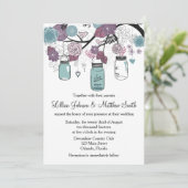 Mason Jar Wedding Invitation - Paarse en blauw Kaart (Staand voorkant)